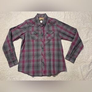 New Cowgirl Legend Shirt Womens Pink‎ Plaid Pearl Snap Western Rodeo Size XL